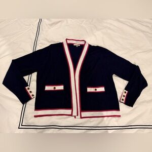 Essentials Navy Sweater with Pink and White Accents